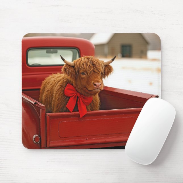 Mousepad Vaca das Terras Altas do Natal em Caminhão Vermelh (Com mouse)