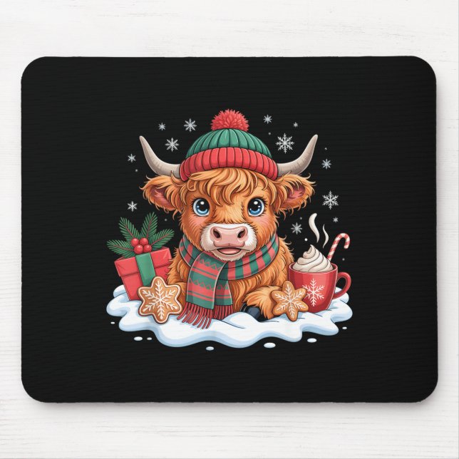 Mousepad Vaca das Terras Altas do Natal Vaca Bezerrã Fofa C (Frente)