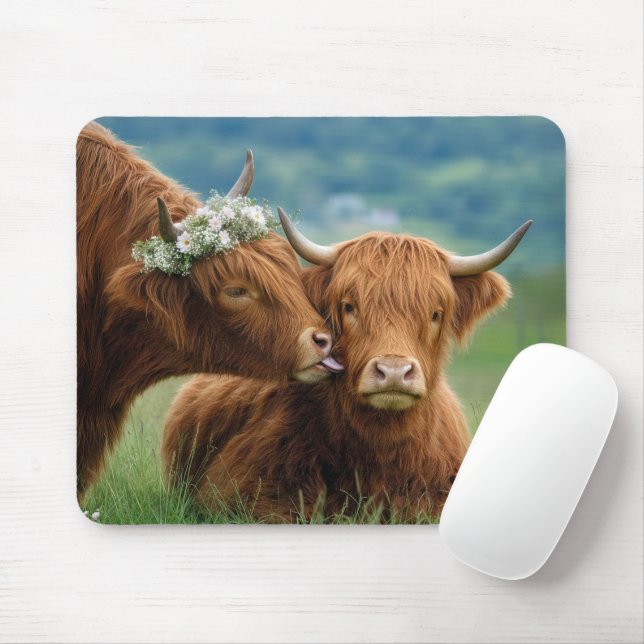 Mousepad Vaca das Terras Altas Mostrando Afeto (Com mouse)