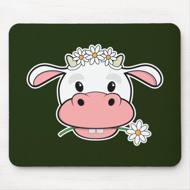 Mousepad Vaca de Cartoon | Placa de Rato Animal de Fazenda  (Frente)