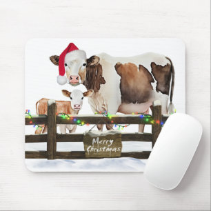 Mousepad Vaca de Natal e Vitelo na Neve
