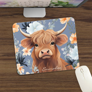 Mousepad Vaca do planalto em forma de fundo floral sem pers