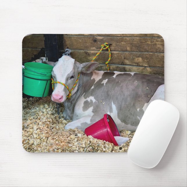 Mousepad Vaca em um curral de celeiro com baldes (Com mouse)