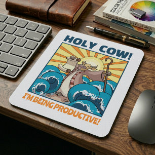 Mousepad Vaca engraçada Vaca sagrada! Estou sendo produtivo