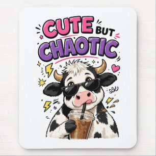 Mousepad Vaca fofa mas caótica com café com gelo