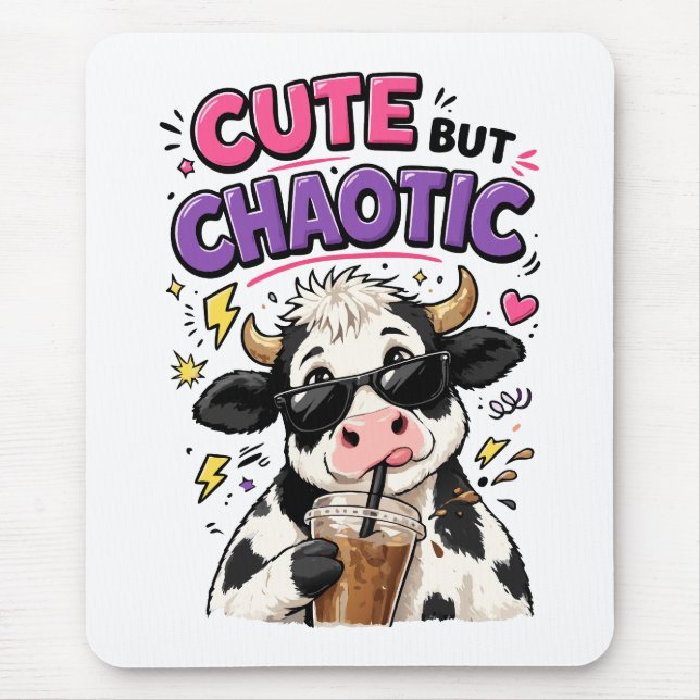 Mousepad Vaca fofa mas caótica com café com gelo (Frente)
