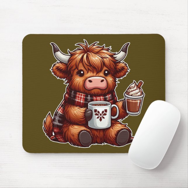 Mousepad Vaca Highland Adorável Aproveitando Bebidas Cozinh (Com mouse)