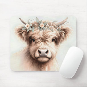 Mousepad Vaca Highland Boho Aquarela 