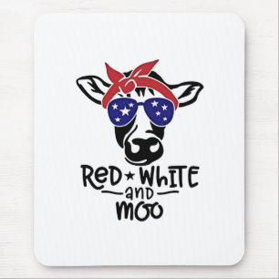 Mousepad Vaca Patriótica Branca Vermelha e Moo Quarto de ju