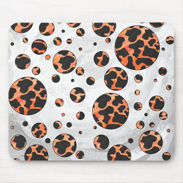 Mousepad Vaca Preto e Laranja Estampa de Bolinhas (Frente)