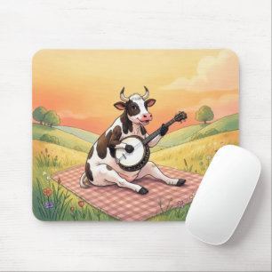 Mousepad Vaca tocando banjo em um cobertor