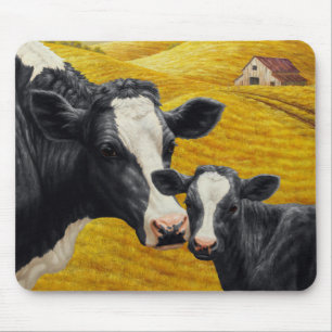 Mousepad Vacas de Holstein e Madeira Antiga