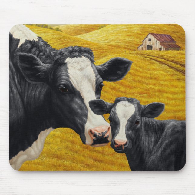 Mousepad Vacas de Holstein e Madeira Antiga (Frente)