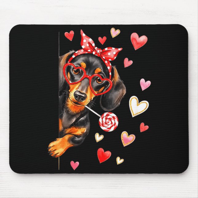 Mousepad Valentine’s Day Dog Cute Dachshund Dogs For Dog Mo (Frente)