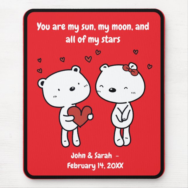 Mousepad Valentine's Day Bear Heart Joyful Love Laughter  (Frente)