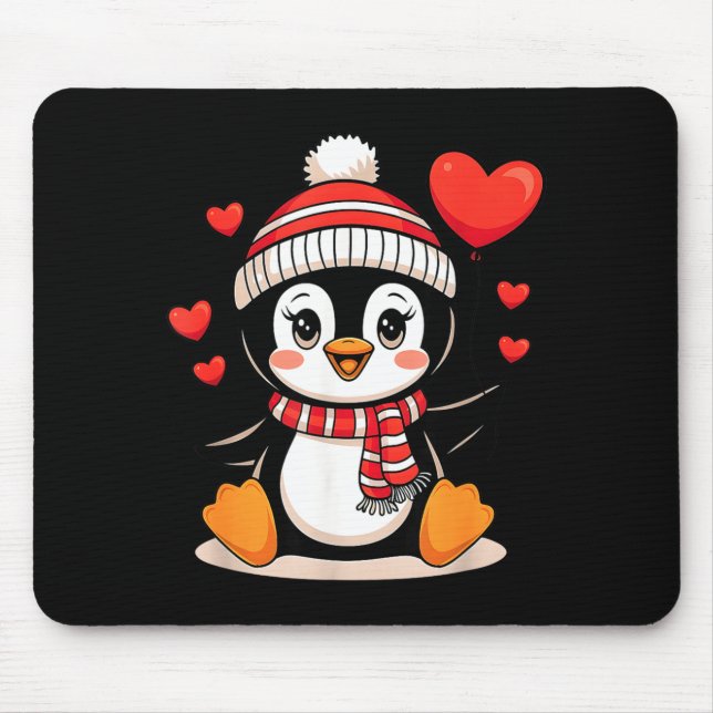 Mousepad Valentine's Day Penguin Heart Balloon Cute  (Frente)