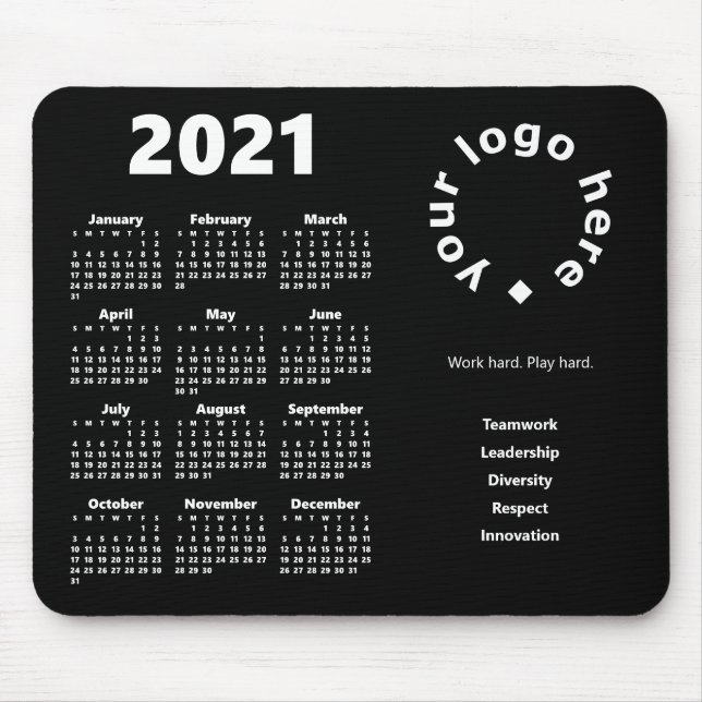 Mousepad Valores da Empresa do Calendário 2021 Logotipo do  (Frente)