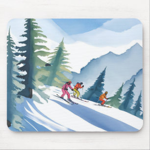 Mousepad Vamos Esquiar Pintura em Aquarela de Inverno