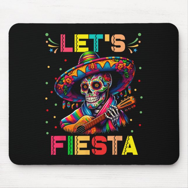 Mousepad Vamos Fiesta Funny Sugar Skull Tocando Violão Cinc (Frente)