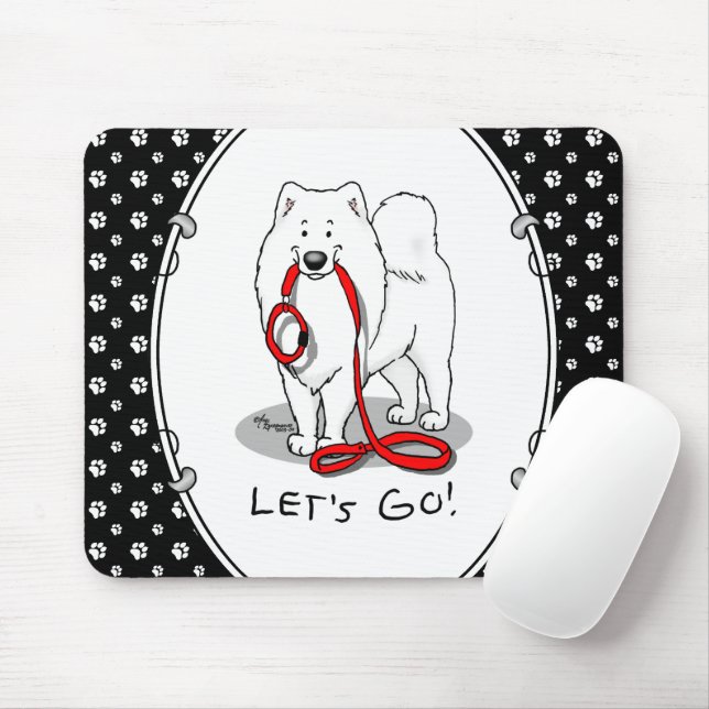 Mousepad Vamos! Samoyed w Red Leash Funny (Com mouse)