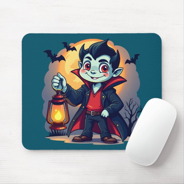 Mousepad Vampiro Fofo com Lanterna Kawaii Halloween (Com mouse)