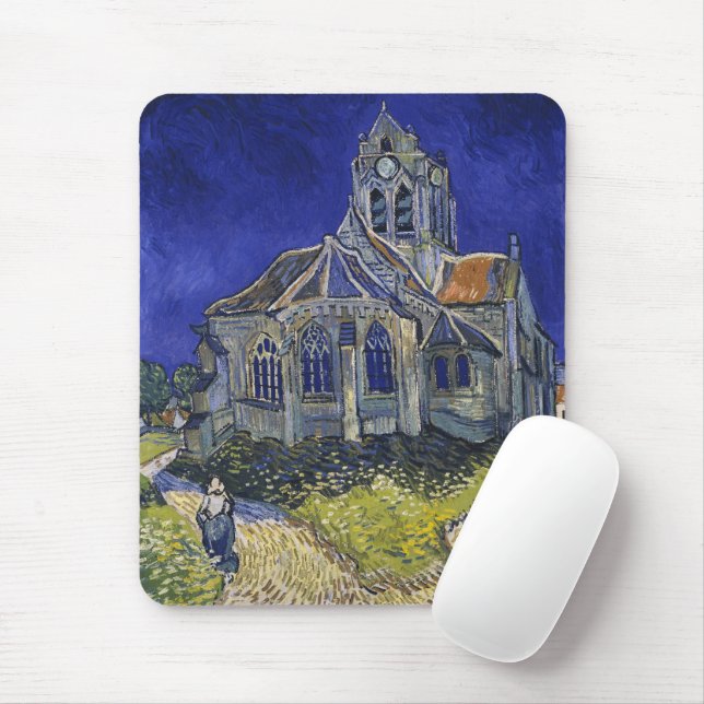 Mousepad Van Gogh A Igreja em Auvers Céu Azul Arte (Com mouse)