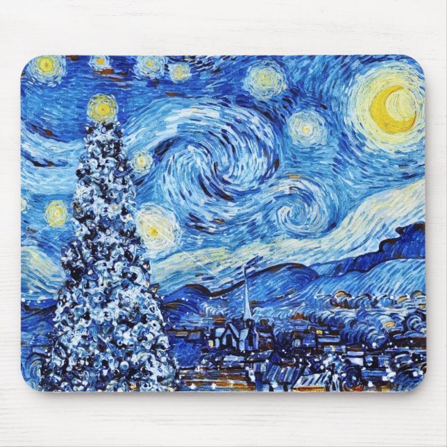 Mousepad Van Gogh - A Noite Estrelada - Natal Branco (Frente)