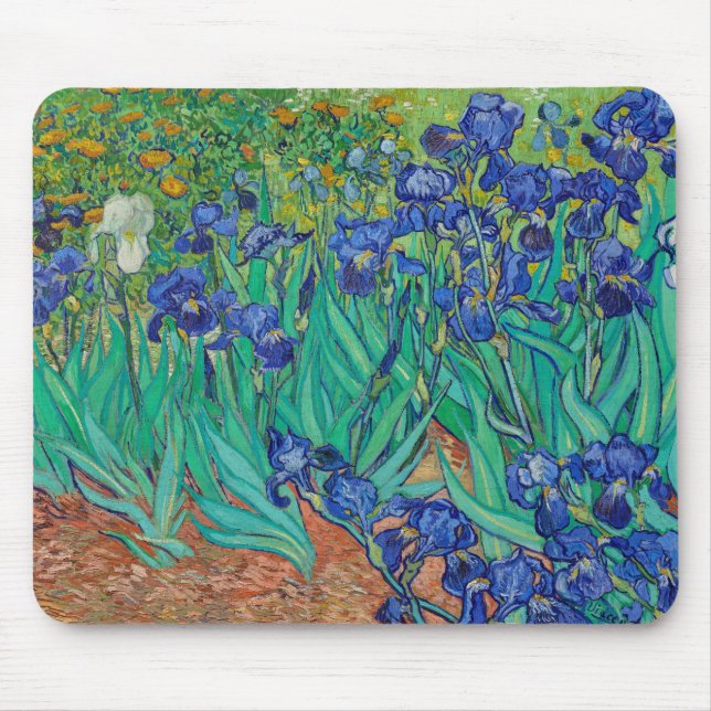 Mousepad Van Gogh Irises. impressionismo floral azul (Frente)