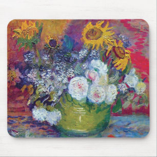 Mousepad Van Gogh - Natureza-Morta com Rosas e Girassóis