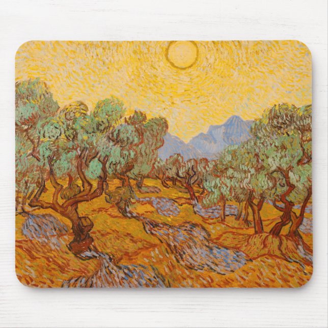 Mousepad Van Gogh Olive Trees Yellow Sun Sky (Frente)