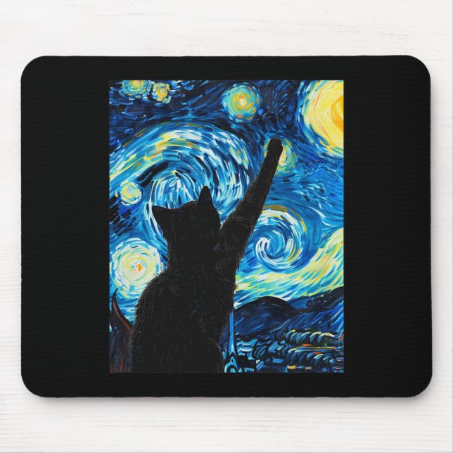 Mousepad Van Gogh Starry Night Cat Kitten (Frente)
