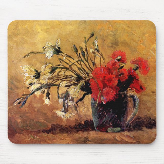Mousepad Van Gogh - Vaso Com Cravos Vermelhos e Brancos (Frente)