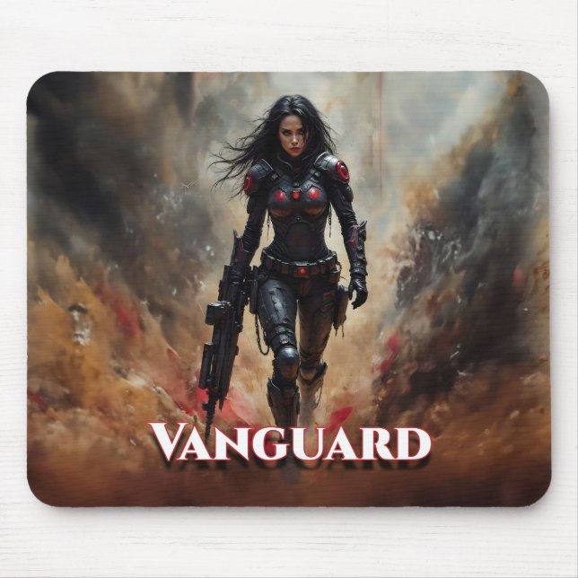Mousepad Vanguard – Futuristic Female Warrior (Frente)