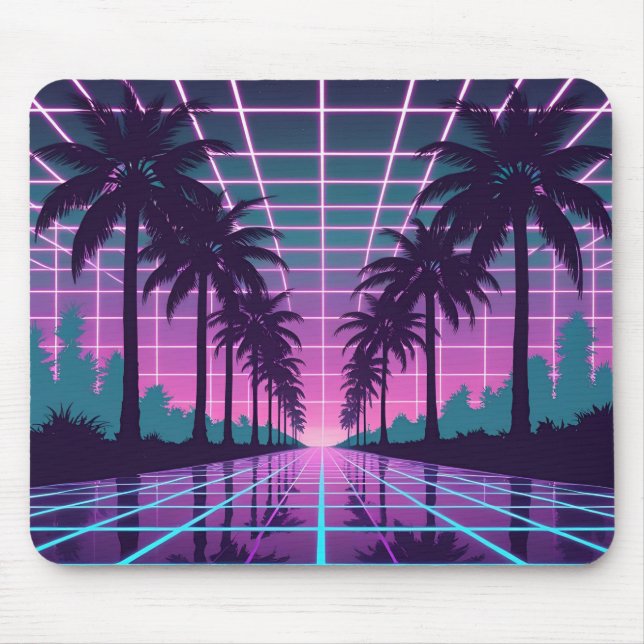 Mousepad Vaporwave 80s Neon Grid Synthwave Poster (Frente)