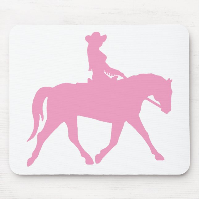 Mousepad Vaqueira que monta seu cavalo (rosa) (Frente)