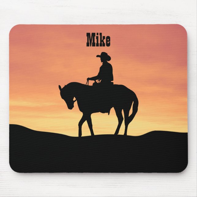 Mousepad Vaqueiro a Cavalo ao Pôr do Sol (Frente)