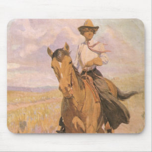 Mousepad Vaqueiro da vaqueira do vintage, mulher no cavalo