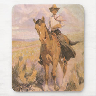 Mousepad Vaqueiro da vaqueira do vintage, mulher no cavalo