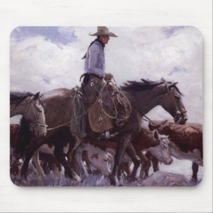 Mousepad Vaqueiro do vintage com seu rebanho do gado por