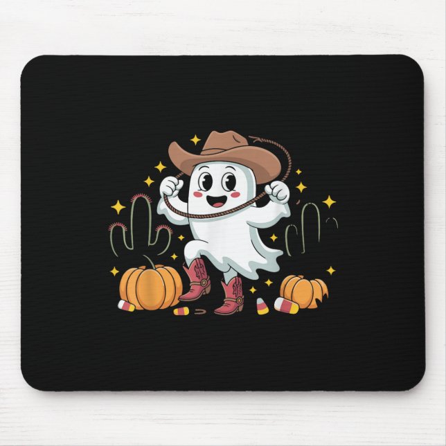 Mousepad Vaqueiro Engraçado Fantasma de Halloween Ocidental (Frente)