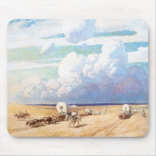 Mousepad Vaqueiros ocidentais do vintage, vagões cobertos
