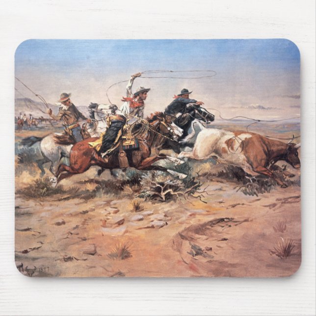 Mousepad Vaqueiros que roping um boi, 1897 (óleo em canvas) (Frente)