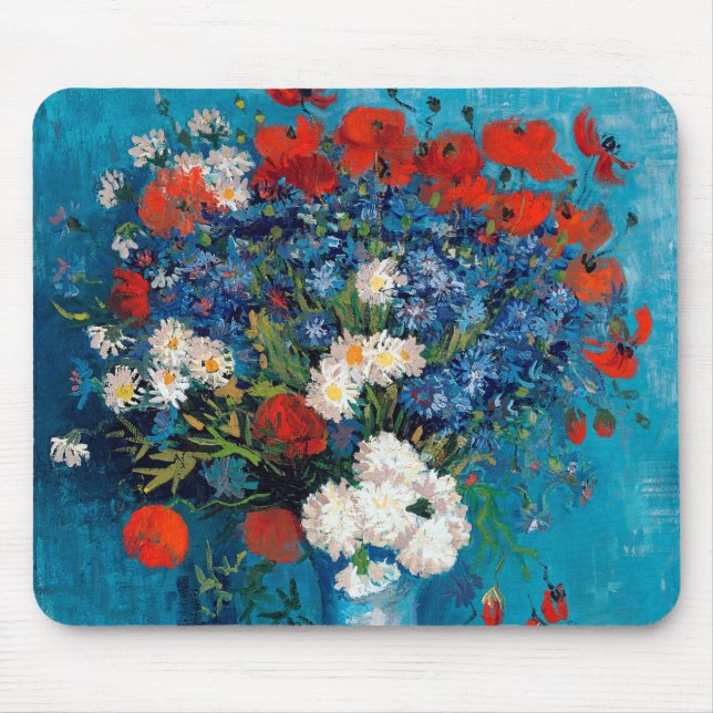 Mousepad Vase com Cornflower e Poppies, Van Gogh (Frente)