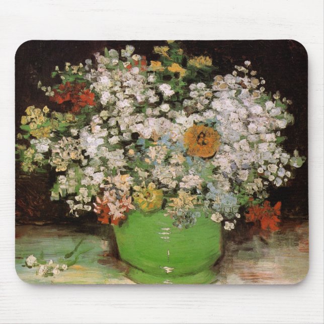 Mousepad Vase com Flores da Zinnia por Vincent van Gogh (Frente)