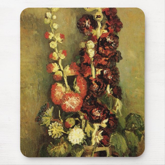 Mousepad Vase com Hollyhocks por Vincent van Gogh (Frente)