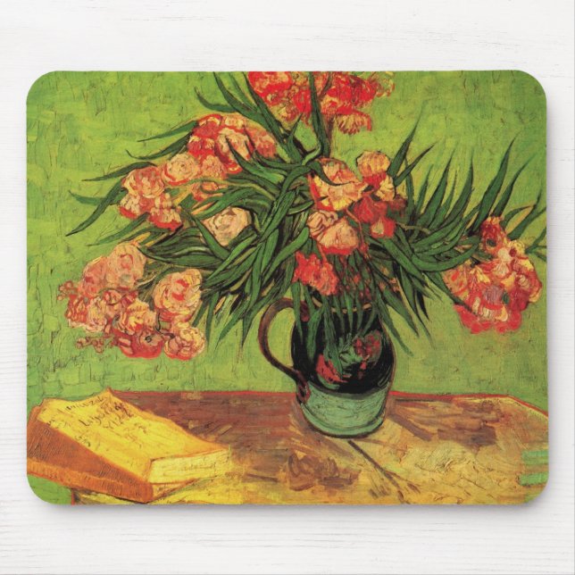 Mousepad Vase com Oleanders e Livros de Vincent van Gogh (Frente)