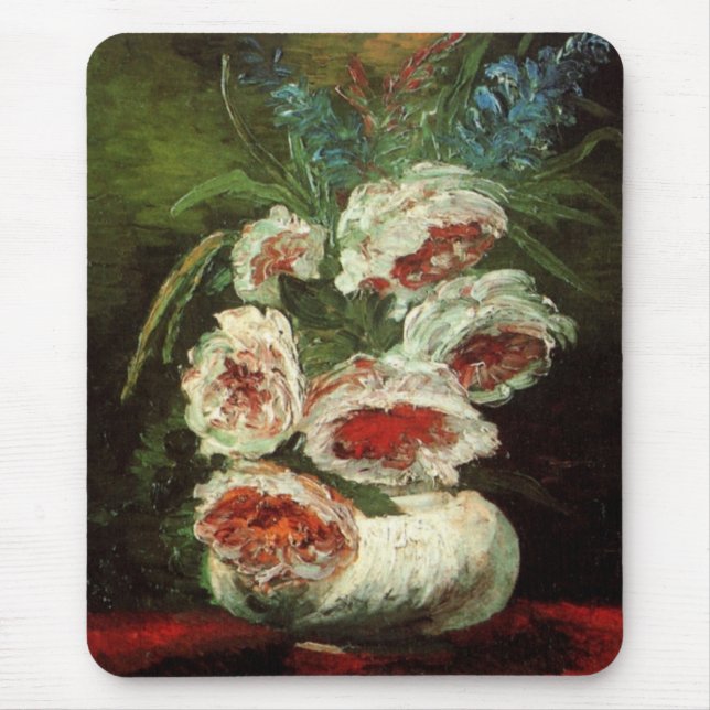 Mousepad Vase com Peonies por Vincent van Gogh (Frente)