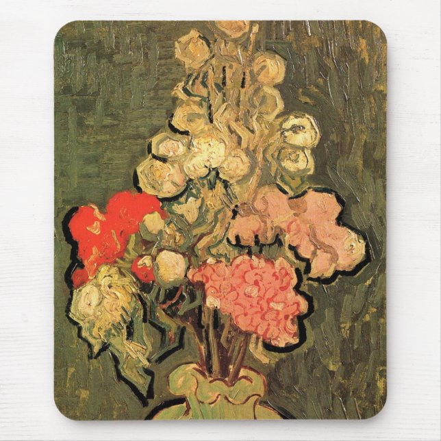 Mousepad Vase com Rosa Mallow por Vincent van Gogh (Frente)