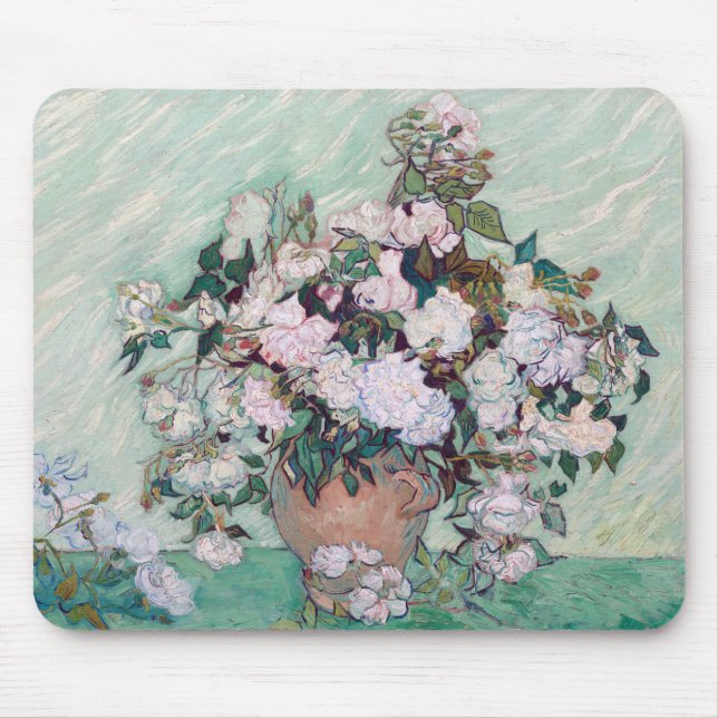 Mousepad Vase com Rosas Rosa, Van Gogh (Frente)