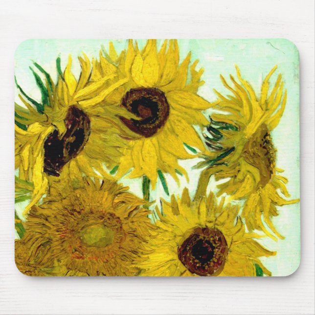 Mousepad Vaso com doze girassóis, belas artes de Van Gogh (Frente)